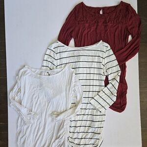 Motherhood 3 Maternity tops bundle like new white burgundy striped long sleeve S